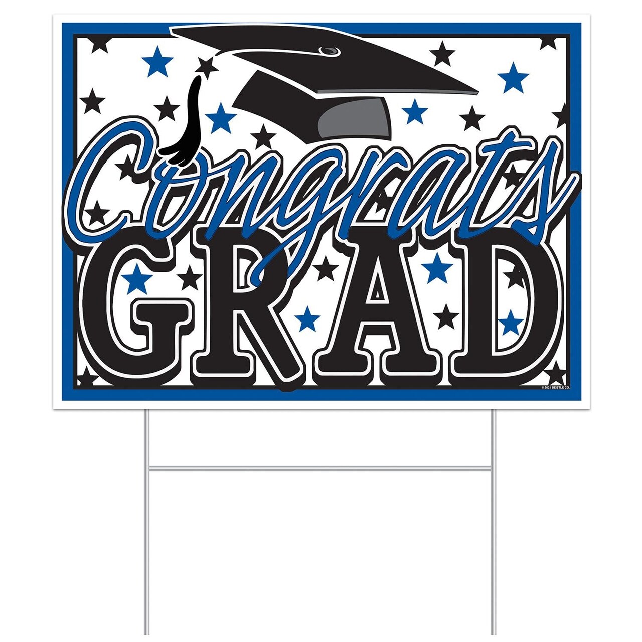 6 Pack Bulk Plastic Blue Congrats Grad Graduation Party Yard Sign